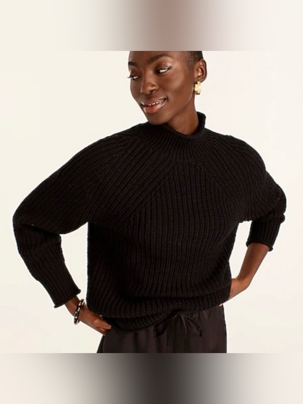 J.Crew Relaxed Cotton Rollneck Fisherman Sweater in Black